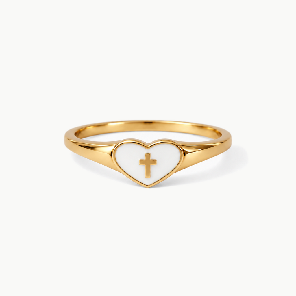 Anillo Confía en Dios – Corazón y Cruz