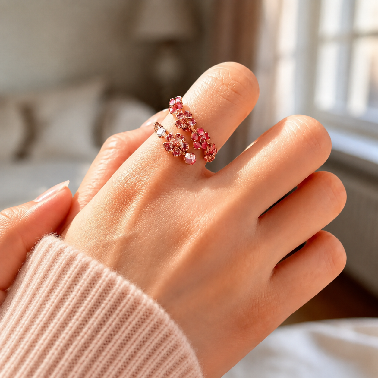 Anillo Flor de Durazno – Florece a Tu Ritmo