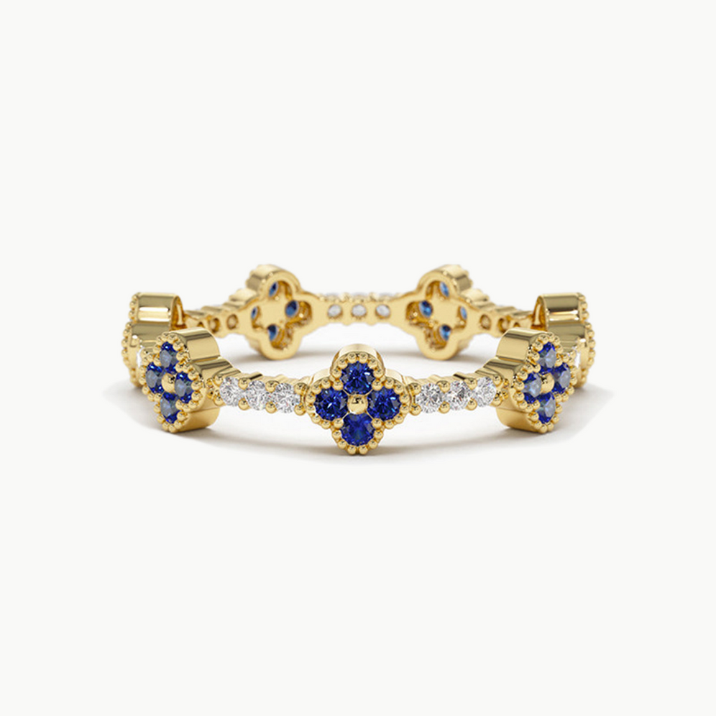 Anillo Trébol Zafiro  – Fortuna y Nuevos Comienzos