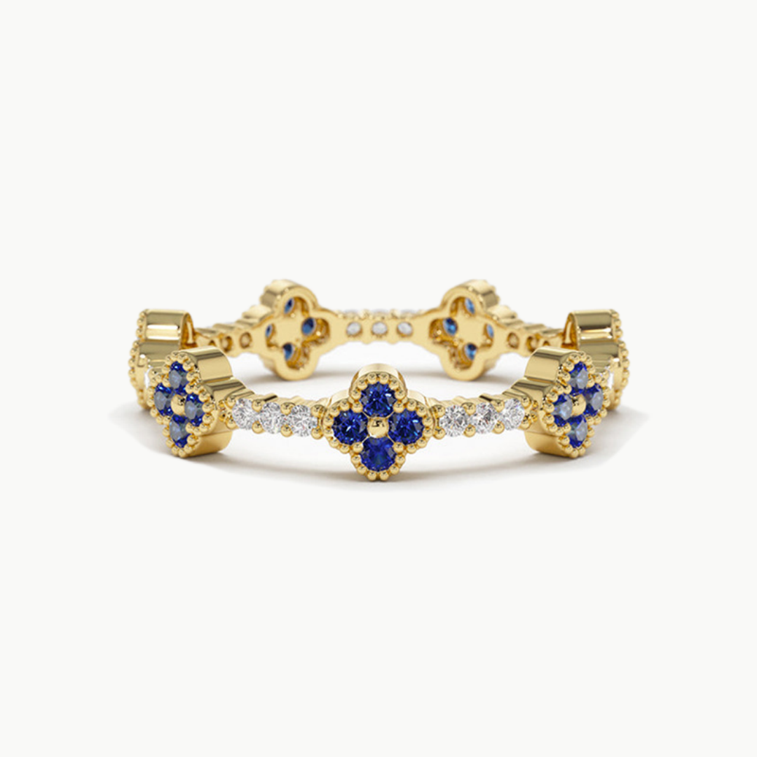 Anillo Trébol Zafiro  – Fortuna y Nuevos Comienzos