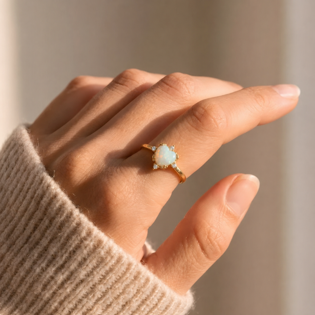 Anillo Confía en Ti – Corazón de Ópalo