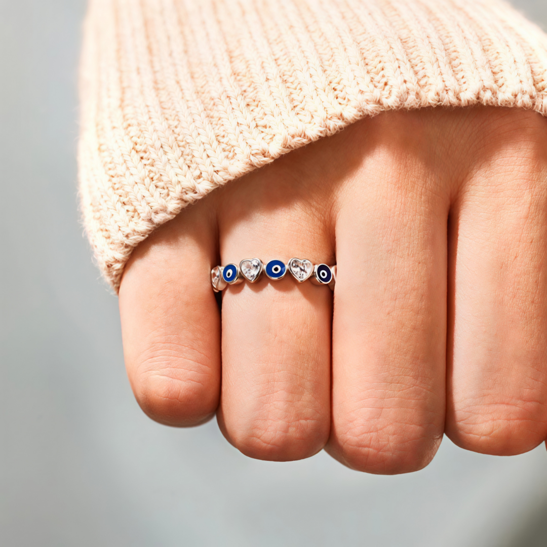 Anillo Protector de Corazón y Ojo Turco