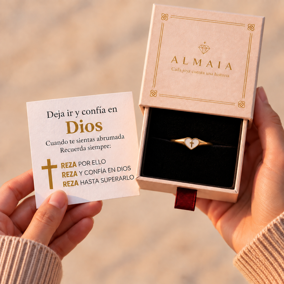 Anillo Confía en Dios – Corazón y Cruz